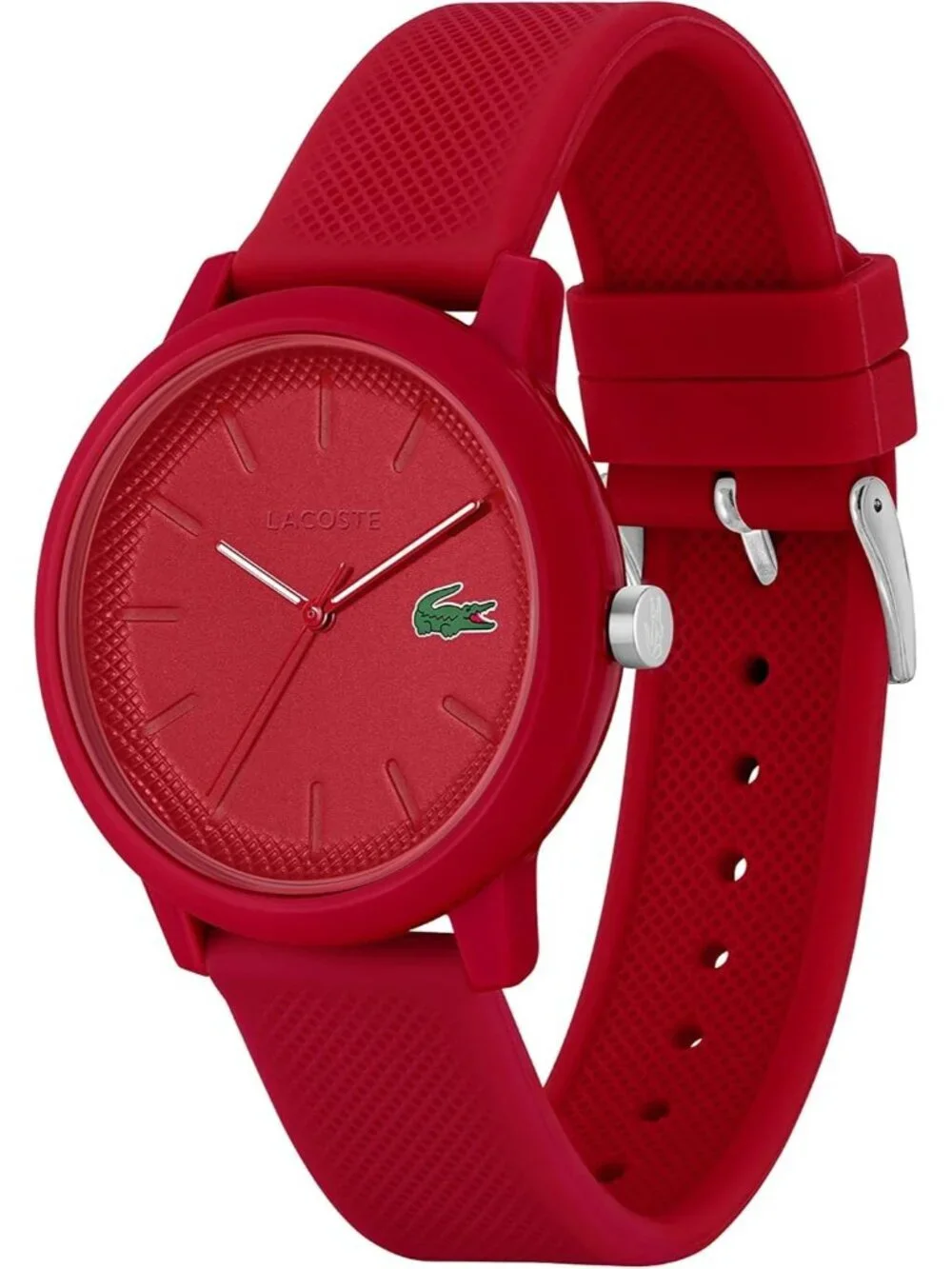 Men's All Red Rubber Strap Analog Quartz TR90 Case Premium Sporty Round Watch